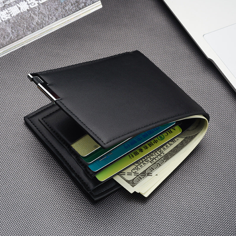 Cross-border hot sale new men's short wallet iron edge Korean version of young men's horizontal wallet trendy card bag wholesale