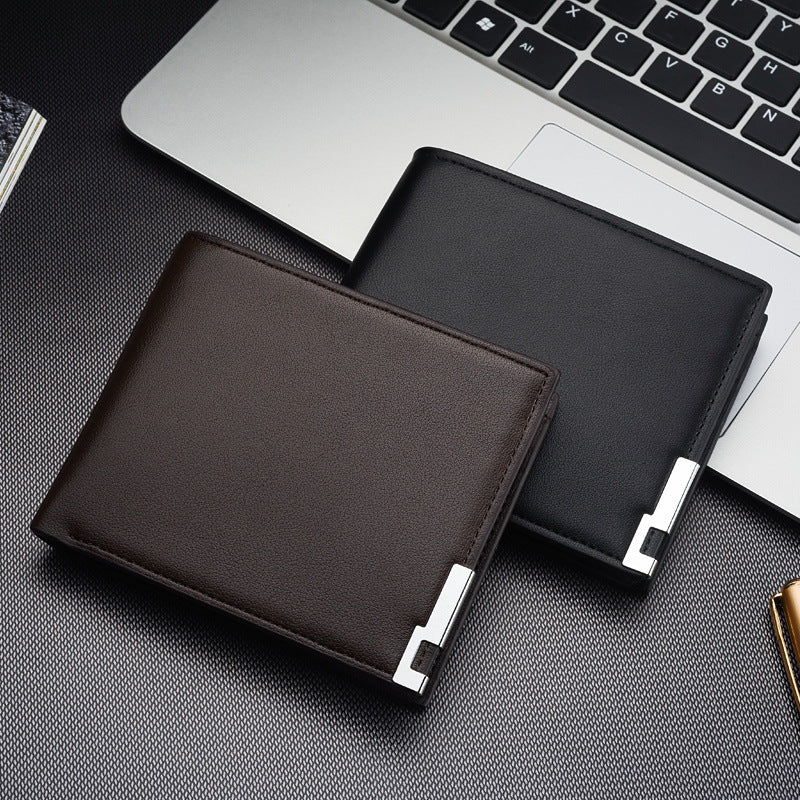 Cross-border hot sale new men's short wallet iron edge Korean version of young men's horizontal wallet trendy card bag wholesale
