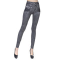 Tv shopping outwearprinting brushed fleece-lined women's imitation denim bottom pants with real flap pocket pants legging