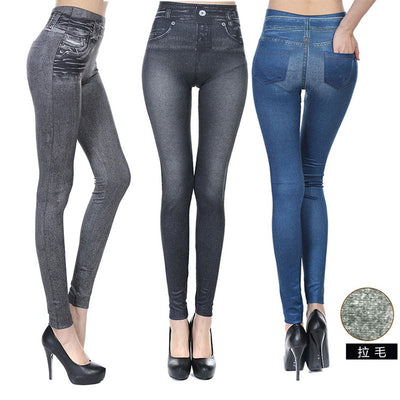 Ins cross-border hot style brushed shark bottom pants spring knitted jeans women's european and american wholesale cross-border yoga pants
