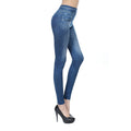 Tv shopping outwearprinting brushed fleece-lined women's imitation denim bottom pants with real flap pocket pants legging