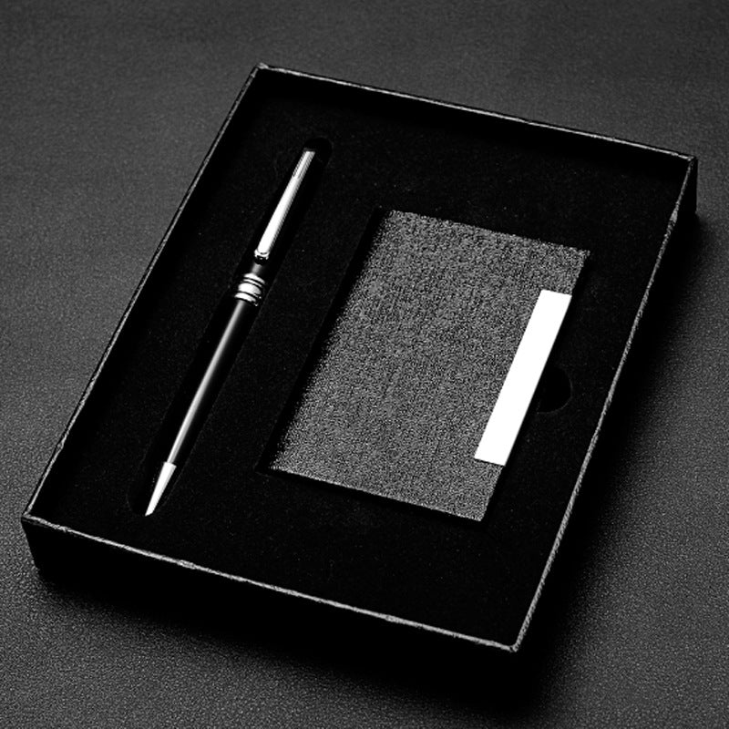 Leather card bag, business card box set, business gift set, pen with stainless steel PU card bag, ID bag, spot.