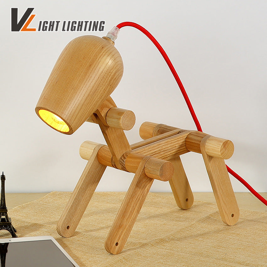 Creative puppy desk lamp, modern minimalist study lamp, bedroom desk lamp, foldable wood log lighting