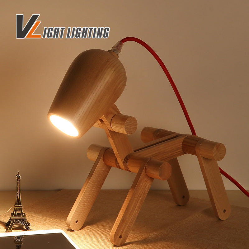 Creative puppy desk lamp, modern minimalist study lamp, bedroom desk lamp, foldable wood log lighting