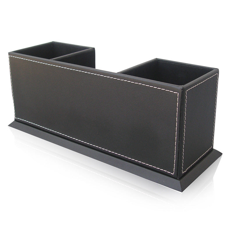 Business office pen holder Multifunctional leather double pen holder Desktop office supply storage box Light luxury storage pen holder