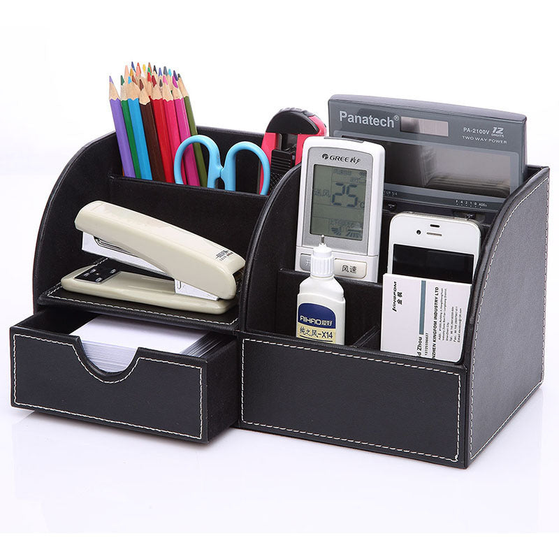 Business office storage pen holder creative fashion desktop office supplies stationery box multi-function black pu storage box