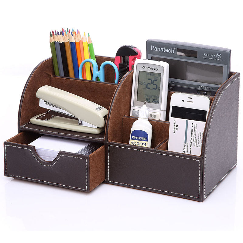 Business office storage pen holder creative fashion desktop office supplies stationery box multi-function black pu storage box