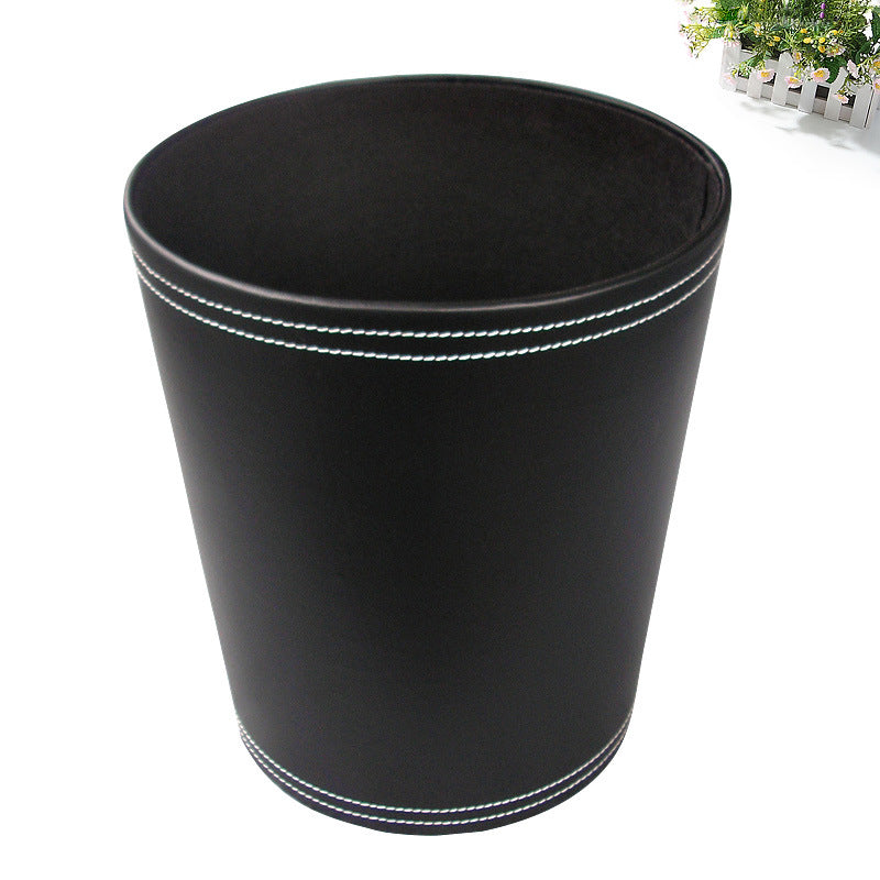 Round uncovered leather trash can, creative office wastebasket trash can, fashion home living room storage bucket
