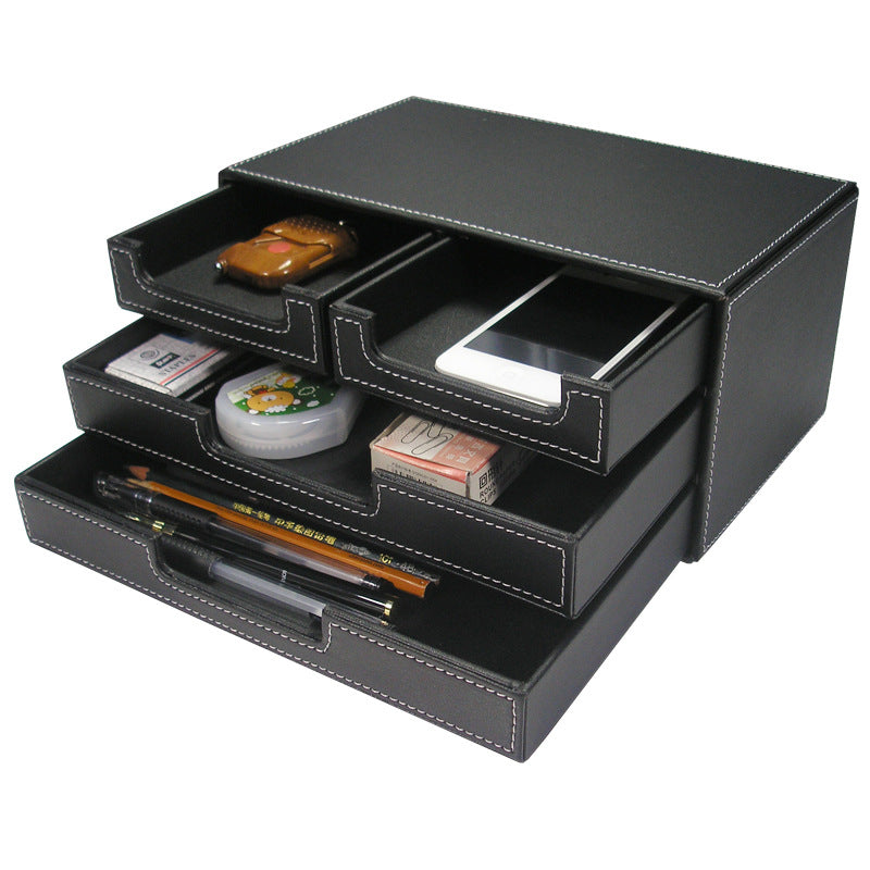 Small four draw file cabinet Multifunctional office desktop Bill voucher storage cabinet Leather creative small items storage box