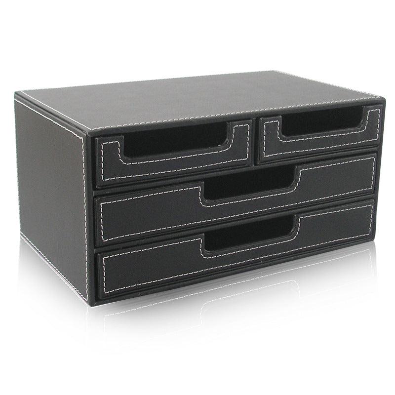 Small four draw file cabinet Multifunctional office desktop Bill voucher storage cabinet Leather creative small items storage box