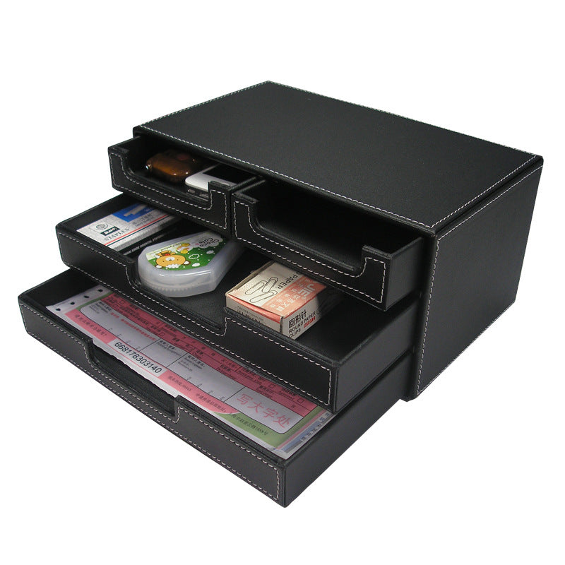 Small four draw file cabinet Multifunctional office desktop Bill voucher storage cabinet Leather creative small items storage box