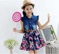 summer new girls' plus-size denim dress with large floral print and sand wash finish - direct from the manufacturer, dropshipping available