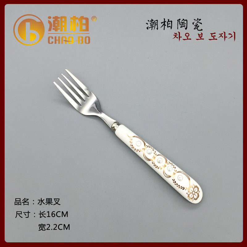 Ceramic handle cutlery set, western stainless steel dinnerware knife, fork, and spoon gift box set, stainless steel spoon ceramic gift cutlery