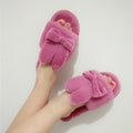 2024 indoor floor slippers - spring/autumn/winter home wear - unisex couple's cute bowknot one-strap fuzzy cotton slippers