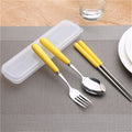 Simple handle anti-scald ceramic travel cutlery set - stainless steel fork, spoon, and chopsticks three-piece student portable utensil set