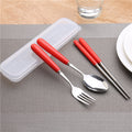 Simple handle anti-scald ceramic travel cutlery set - stainless steel fork, spoon, and chopsticks three-piece student portable utensil set