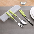 Simple handle anti-scald ceramic travel cutlery set - stainless steel fork, spoon, and chopsticks three-piece student portable utensil set