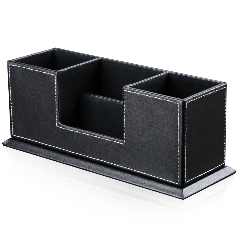 Business office pen holder Multifunctional leather double pen holder Desktop office supply storage box Light luxury storage pen holder