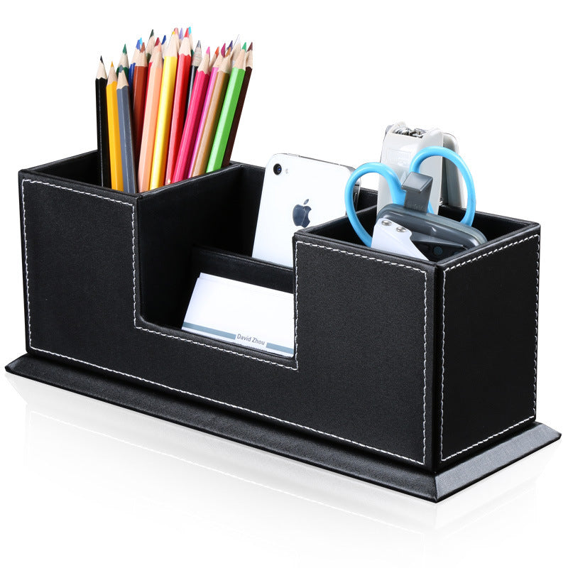 Business office pen holder Multifunctional leather double pen holder Desktop office supply storage box Light luxury storage pen holder