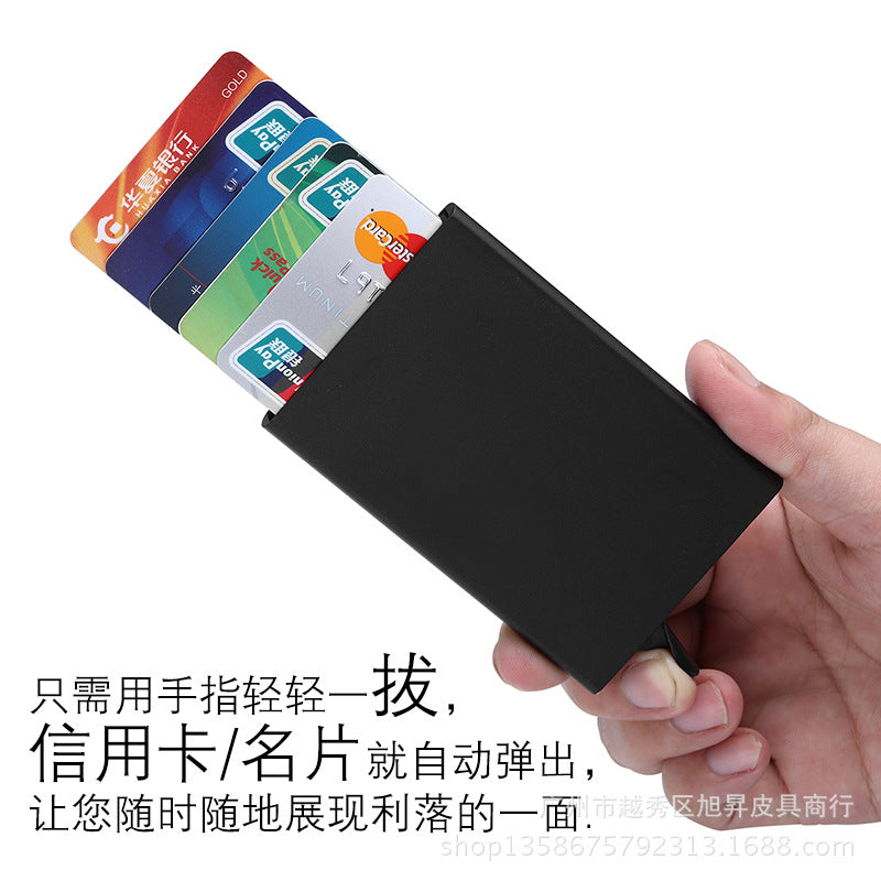 Automatic credit card box RFID anti-capital brush creative business card box membership card holder fashionable aluminum alloy bank card bag
