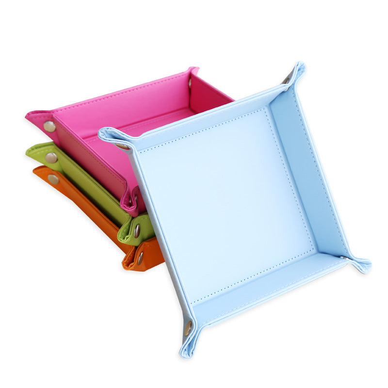Solid color leather storage tray, desktop small change tray, office desktop finishing box, household daily PU storage box wholesale