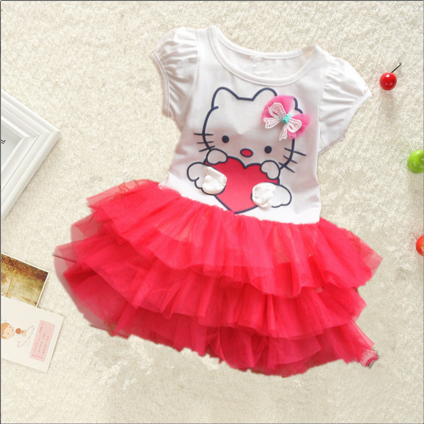 Dropshipping girls' summer dress - cute cat print, fluffy cartoon dress