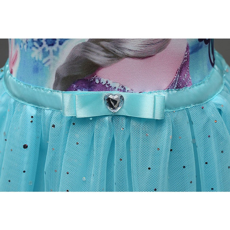 Summer girls' frozen-themed short-sleeve dress - festive gown with fluffy, flowing skirt - dropshipping available