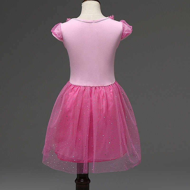 Summer girls' frozen-themed short-sleeve dress - festive gown with fluffy, flowing skirt - dropshipping available