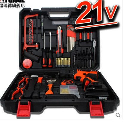 21V lithium battery electric drill, manual hardware tool set, woodworking electric tool box, household set combination