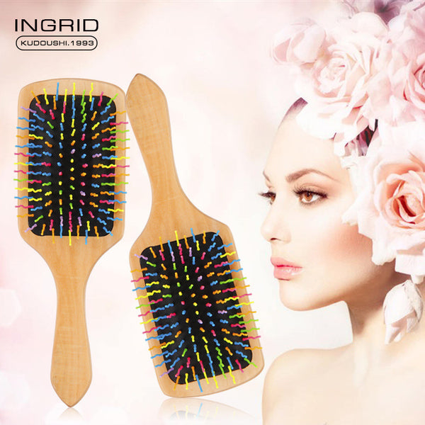 Cross-border Rainbow Tooth Wood Air Cushion Comb Hair Salon Scalp Massage Comb Shun Hair Curly Hair Airbag Comb Anti-Static Hair Comb
