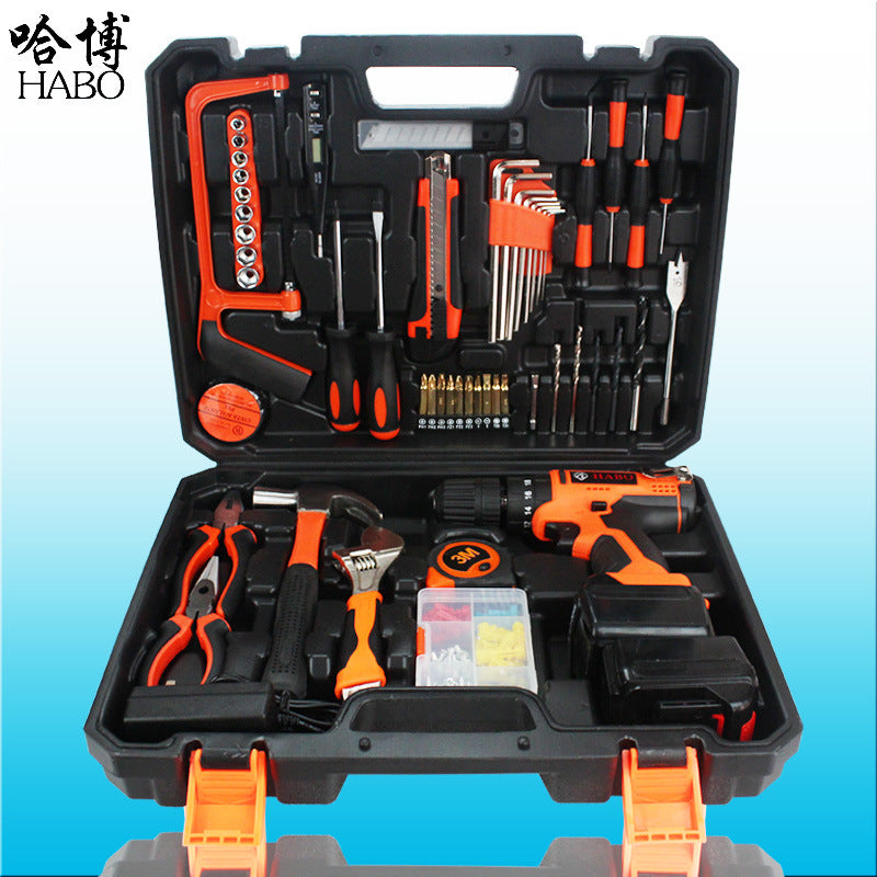 21V lithium battery electric drill, manual hardware tool set, woodworking electric tool box, household set combination