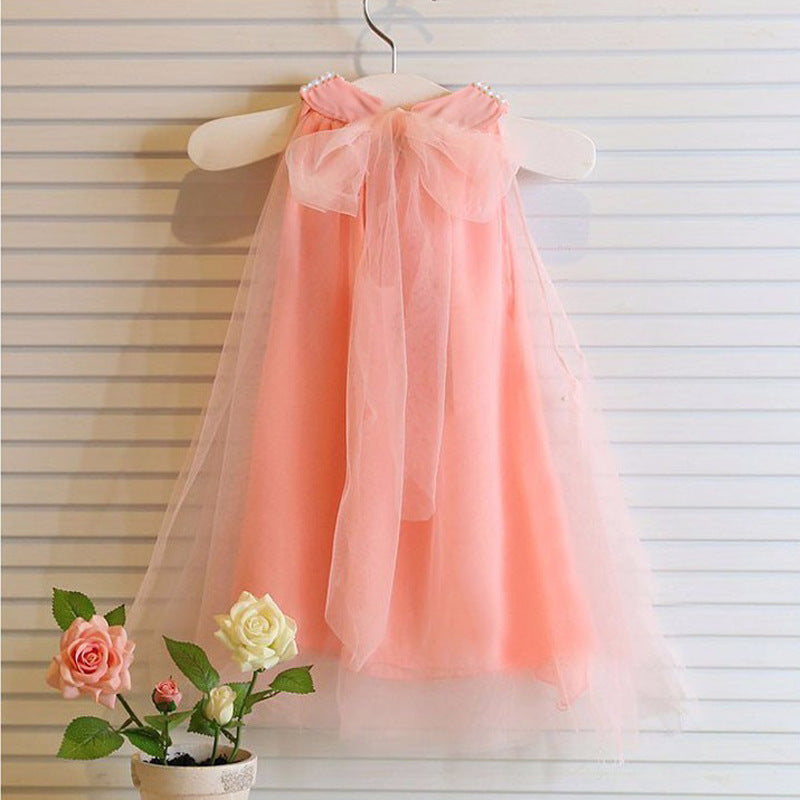 new fashion girls' clothing - american style mesh sleeveless beaded fashion dress - dropshipping available