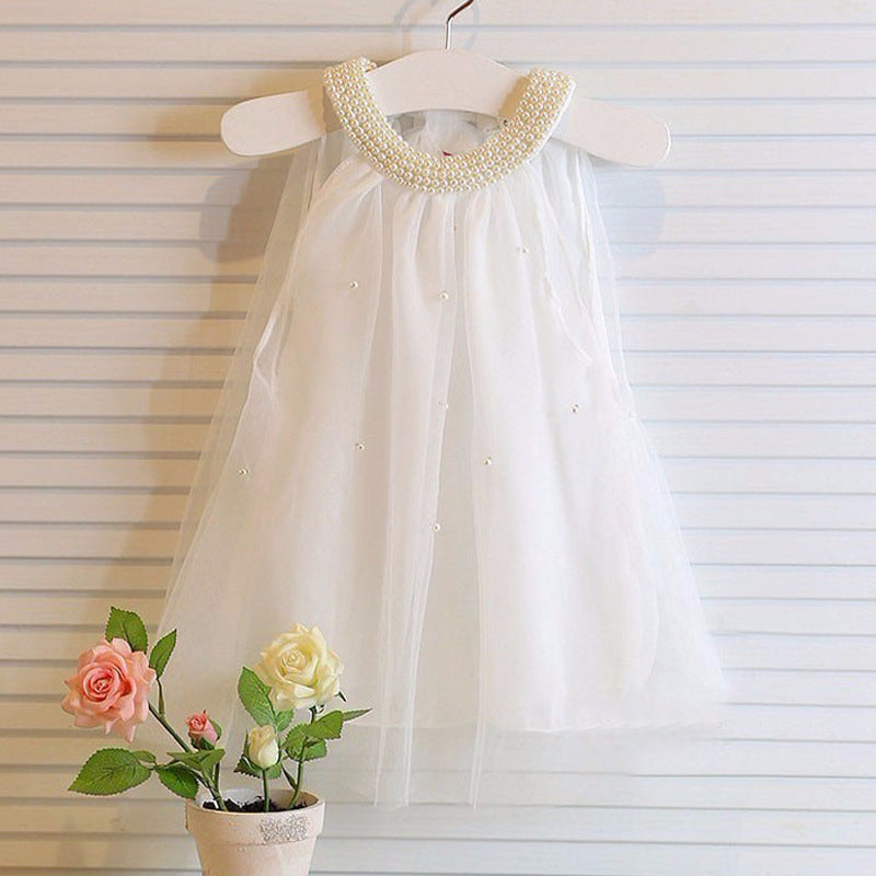 new fashion girls' clothing - american style mesh sleeveless beaded fashion dress - dropshipping available