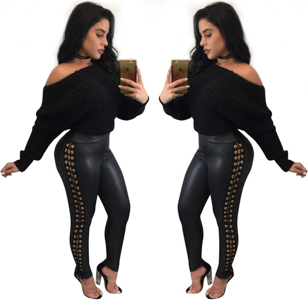 [Out of stock] K8209 Wish sexy European and American nightclub double-breasted corns imitation leather strap nightclub clothes
