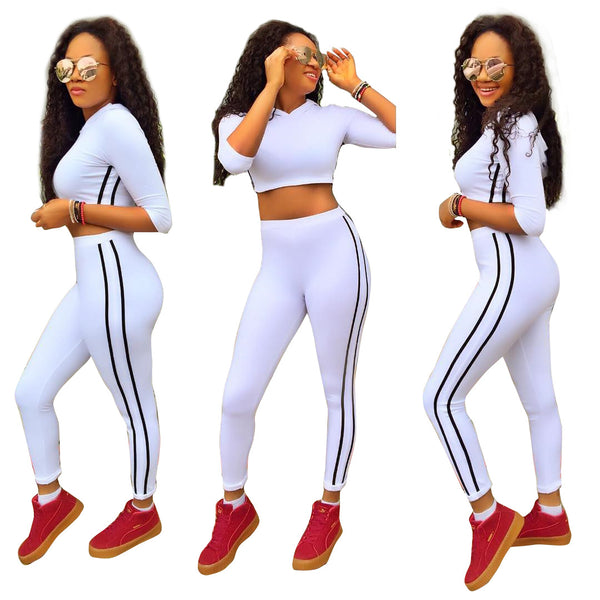 [Out of stock] K8135 European and American sexy pull-up casual two-piece sportswear