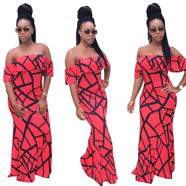 [Out of stock] K8125 supply, European and American sexy irregular digital printing, dress printing long dress