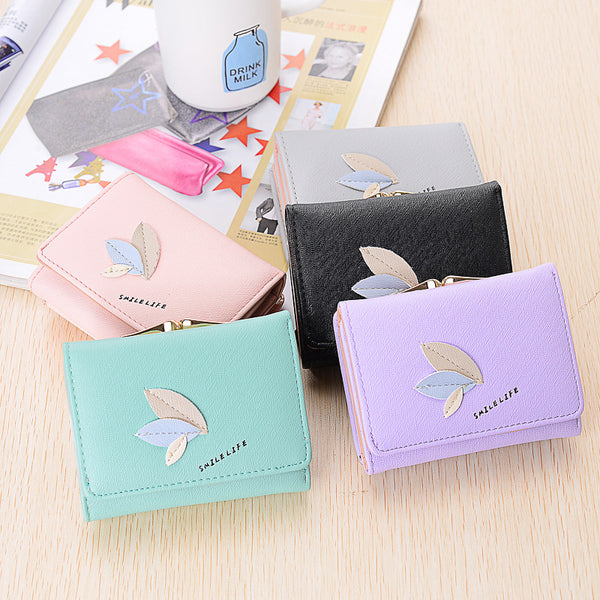 Paichen 2023 wallet women's change short clip Korean version trendy simple leaf buckle three-fold women's wallet