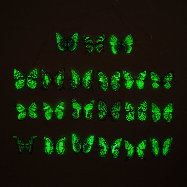 Manufacturer wholesale 8CM luminous butterfly, curtain decoration small gift pin simulation butterfly fluorescent decoration butterfly