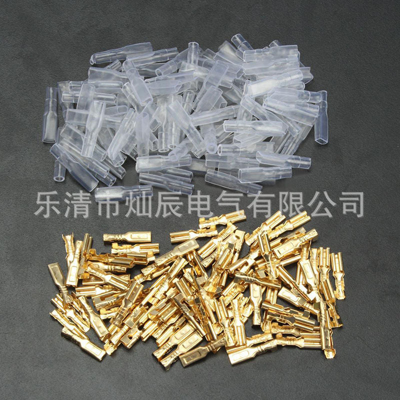 supply 100 pairs of gold terminals 2.8mm plug spring terminal sheath bag, cold pressed terminal wholesale