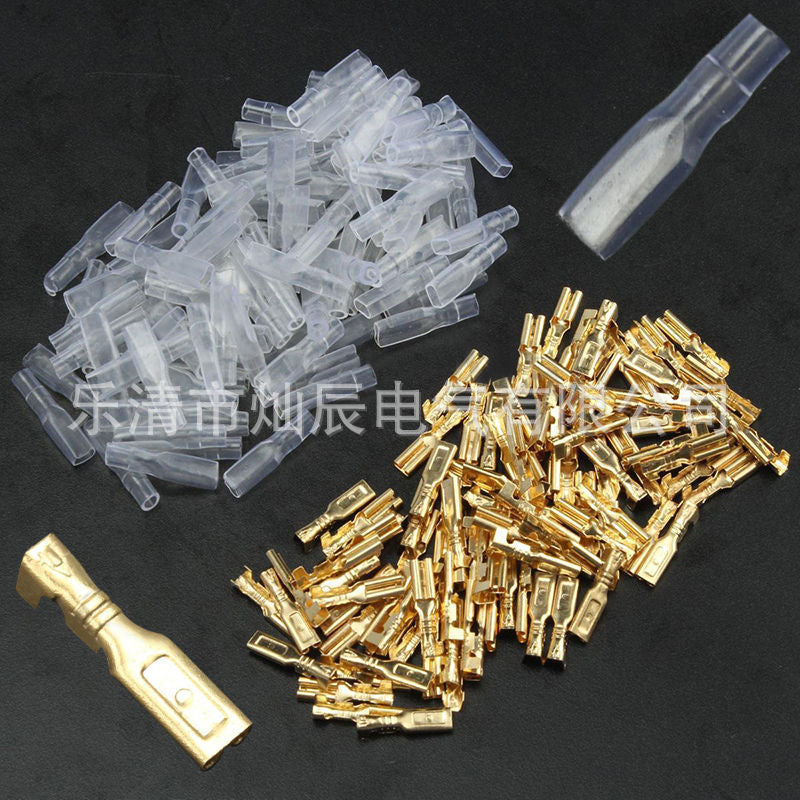 supply 100 pairs of gold terminals 2.8mm plug spring terminal sheath bag, cold pressed terminal wholesale