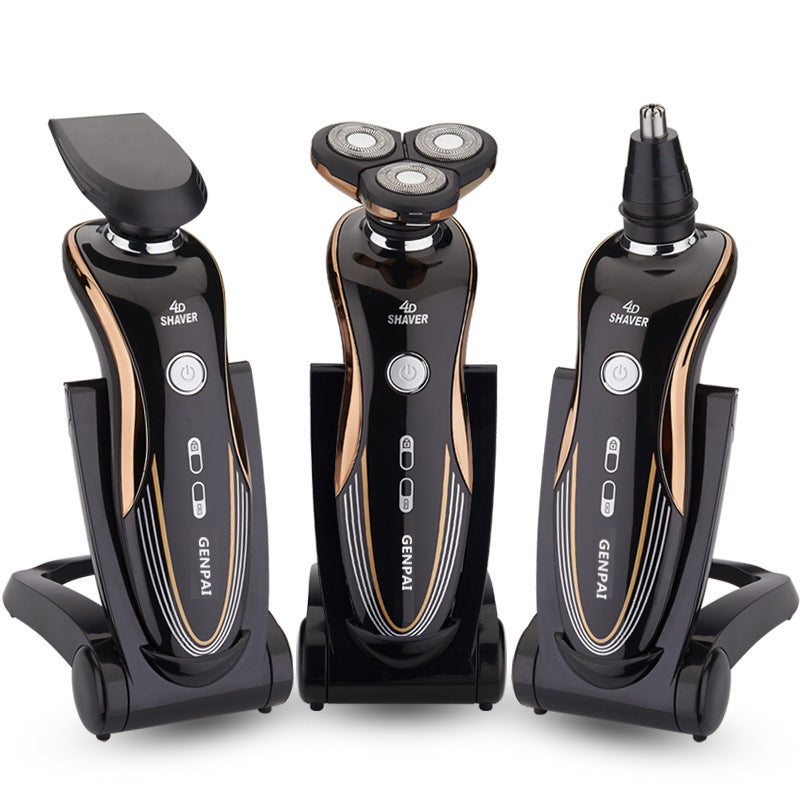 Electric shaver with face-shaping head, rechargeable, wet & dry, full body washable, rotary triple-blade, multi-functional - wholesale
