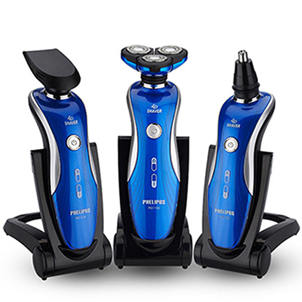Electric shaver with face-shaping head, rechargeable, wet & dry, full body washable, rotary triple-blade, multi-functional - wholesale