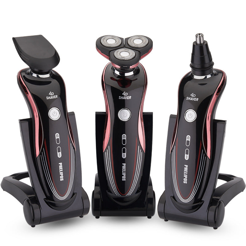 Electric shaver with face-shaping head, rechargeable, wet & dry, full body washable, rotary triple-blade, multi-functional - wholesale