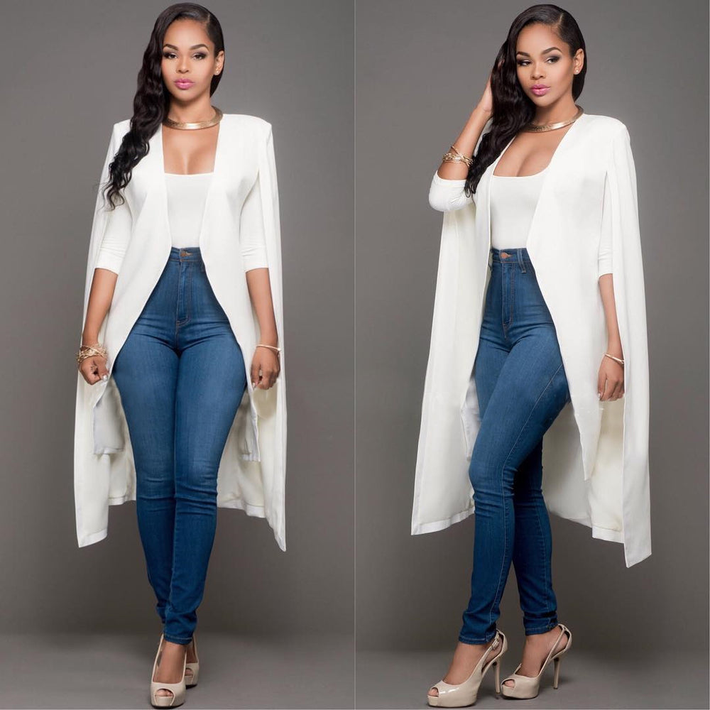 Aliexpress hot selling autumn new arrivalstylishpure colorlong large cloak fashionplus size women's suit outwear