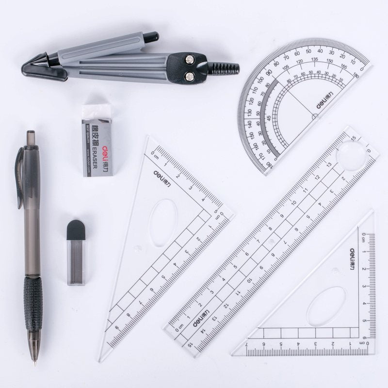 Deli 9591 student drawing set student stationery ruler drawing geometric shape compass ruler set wholesale