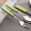 Simple handle anti-scald ceramic travel cutlery set - stainless steel fork, spoon, and chopsticks three-piece student portable utensil set