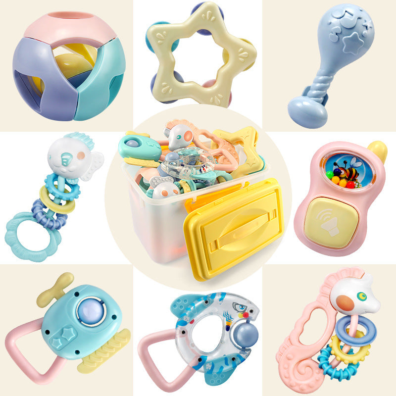 Boilable rattle teether early education toy for infants and newborns (0-12 months) with storage box - soothing toy