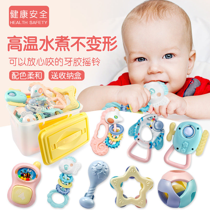 Boilable rattle teether early education toy for infants and newborns (0-12 months) with storage box - soothing toy