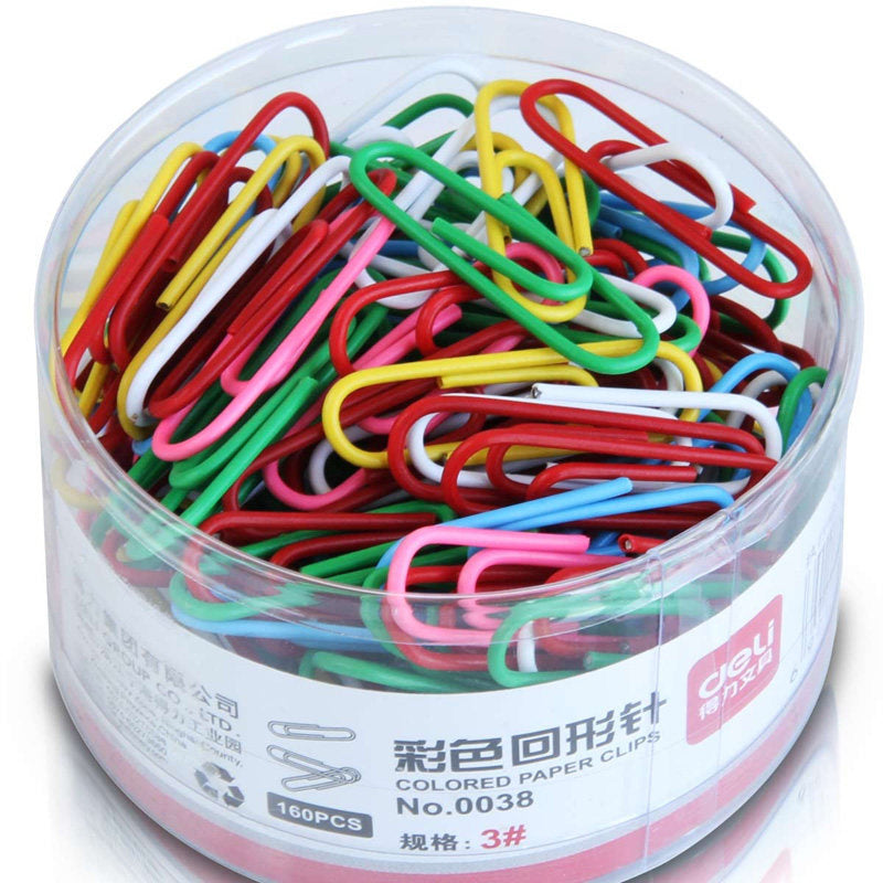 Deli 0038 paper clip, color creative cute medium paper clip office supply 29mm 160pcs/tube