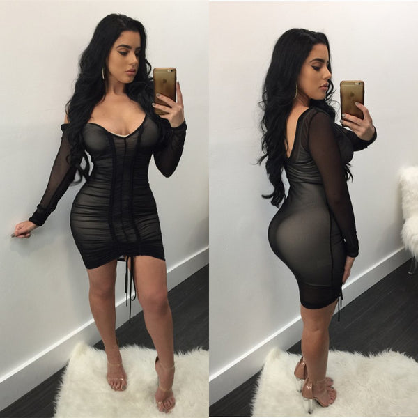 [Out of stock] K8242 sexy European and American big-name perspective mesh tightening slim dress bandage skirt